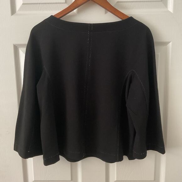 Max Studio Top Womens Size Large Black Stretch Twill Contrast Stitch 3/4 Sleeve - Picture 3 of 4